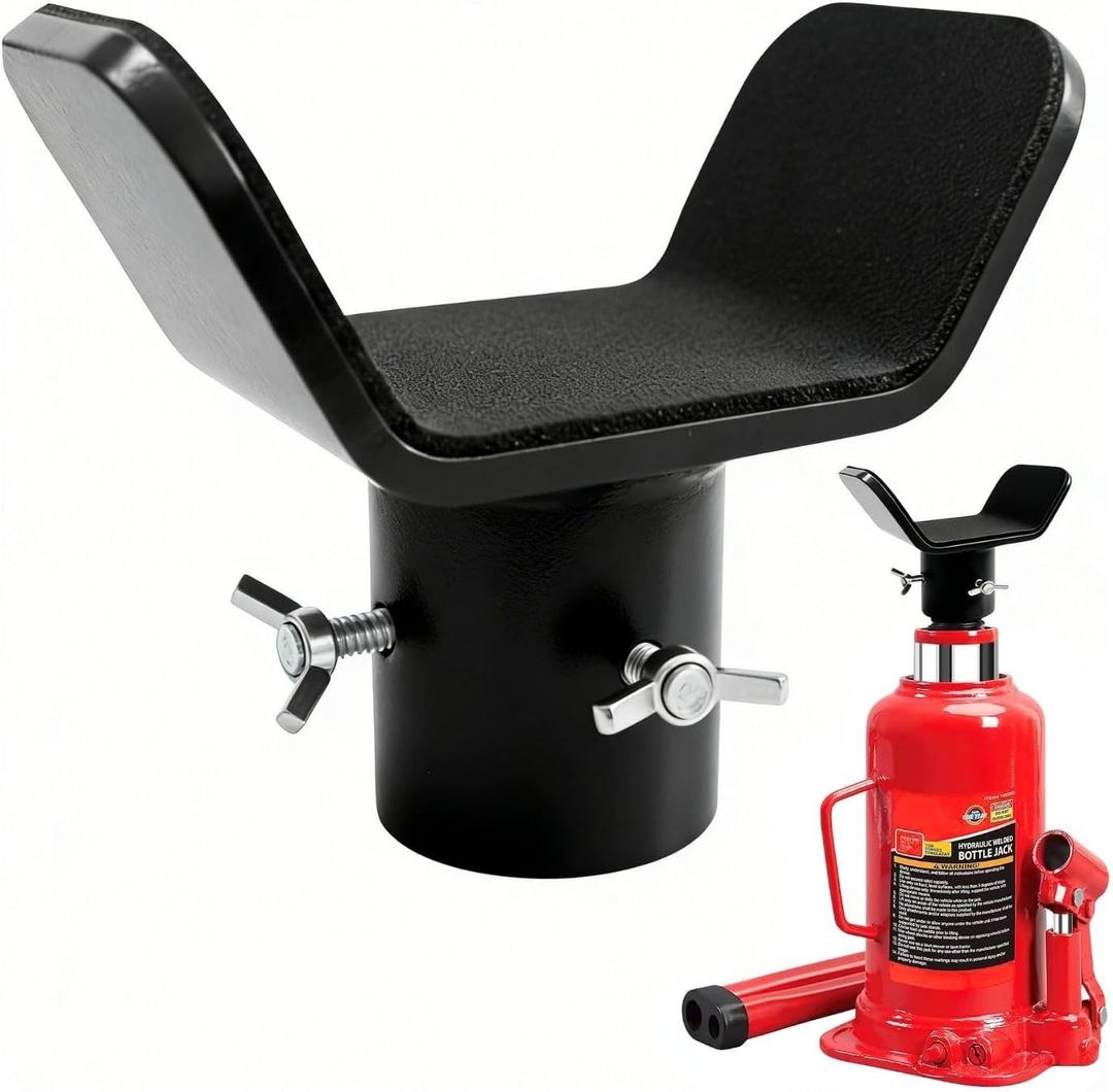 Adjustable Bottle Jack Adapter with Triple-Lock, Secure Wobble-Free Fit for 2T-12T Bottle Jacks, Heavy Duty 1/4" Steel Saddle for 3" & 4" Axle Tubes on RV, Truck, Trailer