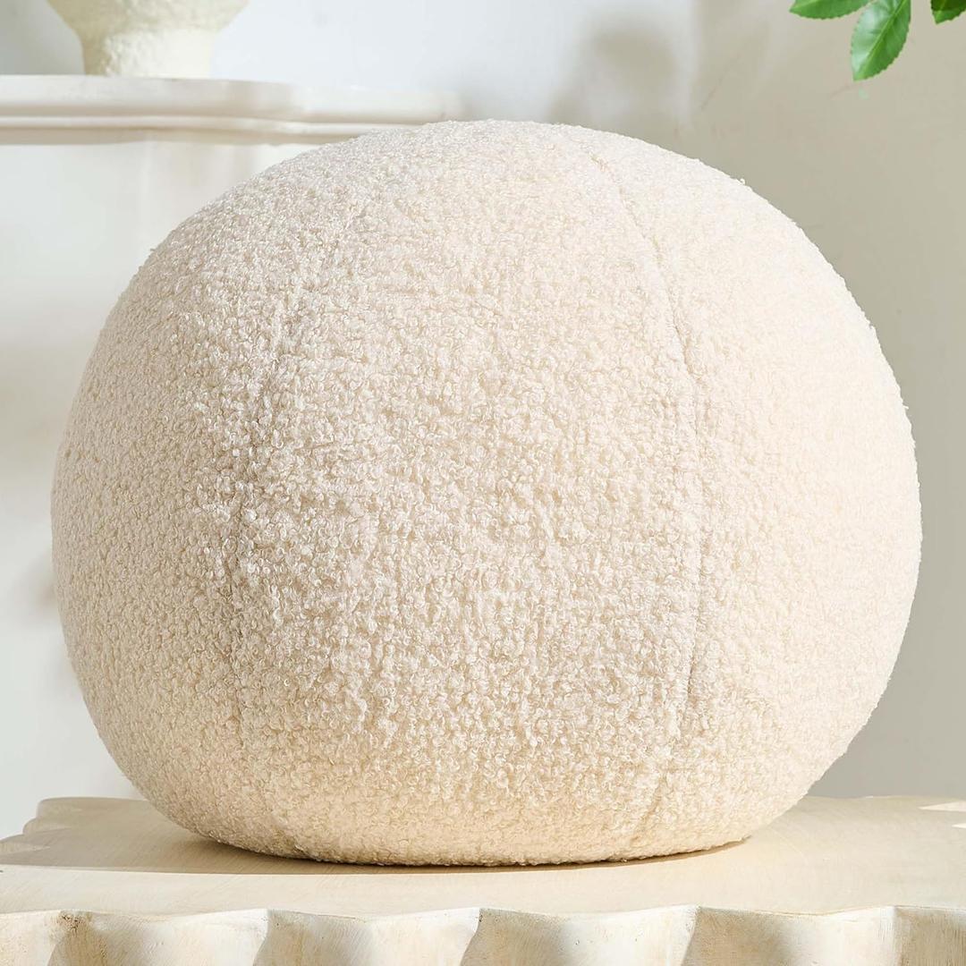 11.8 inch Ball Pillow Round Decorative Pillow Beige Sphere Shaped Throw Pillows Soft Nordic Style Boucle Pillows Cushion for Bed Couch Living Sofa Room Decor