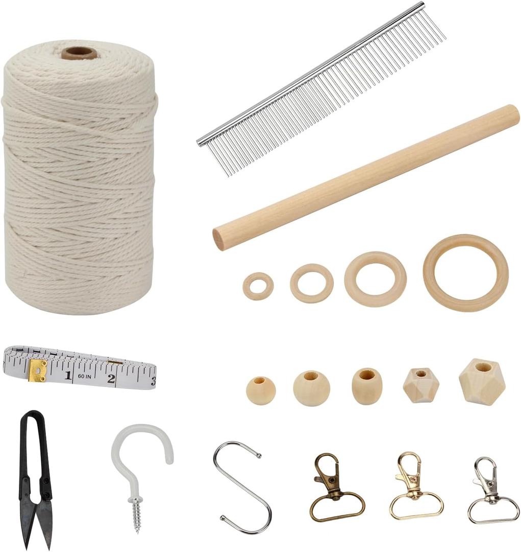 Lxmxgk Creates Macrame Kits, Macrame Plant Hangers Kit, Adult DIY Craft Keychain Making Kit, Macrame Starter Set, 212 Macrame Supplies with 218 Yards Macrame Cord and Wood Beads, Wooden Dowel