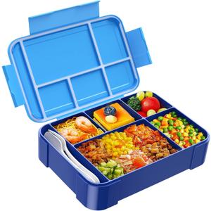 Jelife Bento Lunch Box for Kids - 1450ml Leakproof Kids Bento Box 6 Compartments Toddler Lunch boxes with Silverware for Back to School, Reusable LunchBox Snack Container for Daycare (Bentgo-Blue)