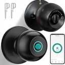 JO.KO Fingerprint Door Lock, Biometric Door Lock with App Control & Key, Smart Door Lock for Bedroom, Entry Door, Keyless Finger Print Door Knob with Thumb Print Black (1 Piece, Black Matte BK1)