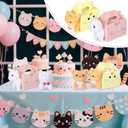 Fainne 12 Sets Adopt a Pet Cat Party Favors Include 12 Pcs Cat Favors Boxes with 12 Pcs Mini Kitten Stuffed Animals Foldable Treat Gift Box Kitten Theme Stuffed Animal Adopt a Pet Birthday Party Gifts