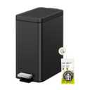 EKO Small Bathroom Trash Can with Lid Soft Close, Step Pedal, 10 Liter / 2.6 Gallon Stainless Steel Garbage Can with Removable Inner Bucket, Anti-Fingerprint Finish (Matte Black)