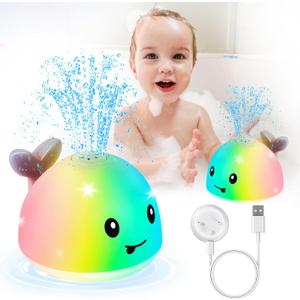 Whale Bath Toy Sprinkler with Charging Dock, Light Up Bath Toys for Babies 6-12-18 Months Kids Ages 1-3, Easter Basket Stuffers 1 2 3 Year Old Boy Girl Gifts 1st Birthday Bathtub Water Toy (Gray)