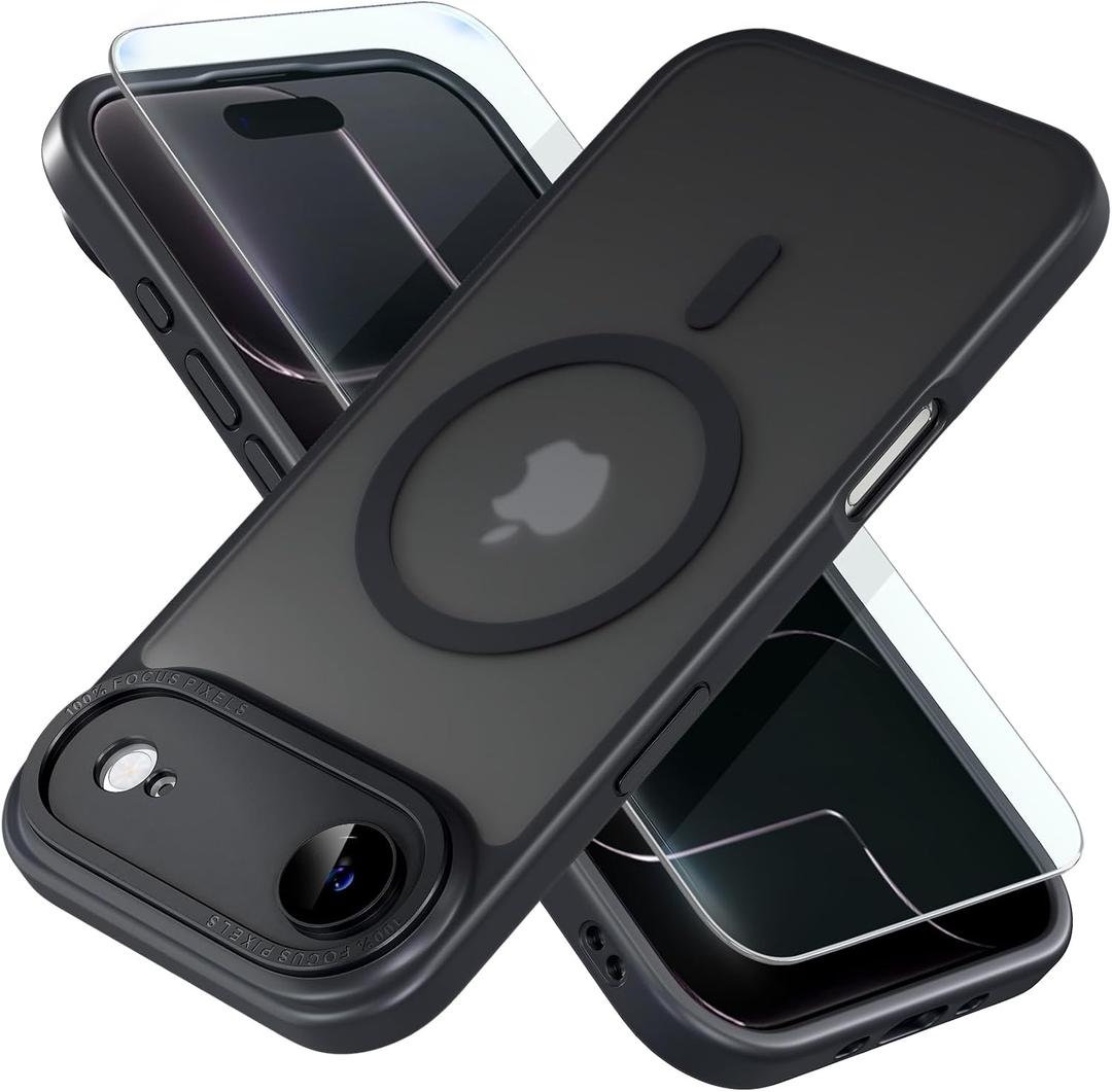 Misea Magnetic for iPhone 17 Air Case Compatible with MagSafe [Military Grade Drop Protection] Full Camera Lens Protector Translucent Matte Phone Case for Women Girls 6.5 inch, Black