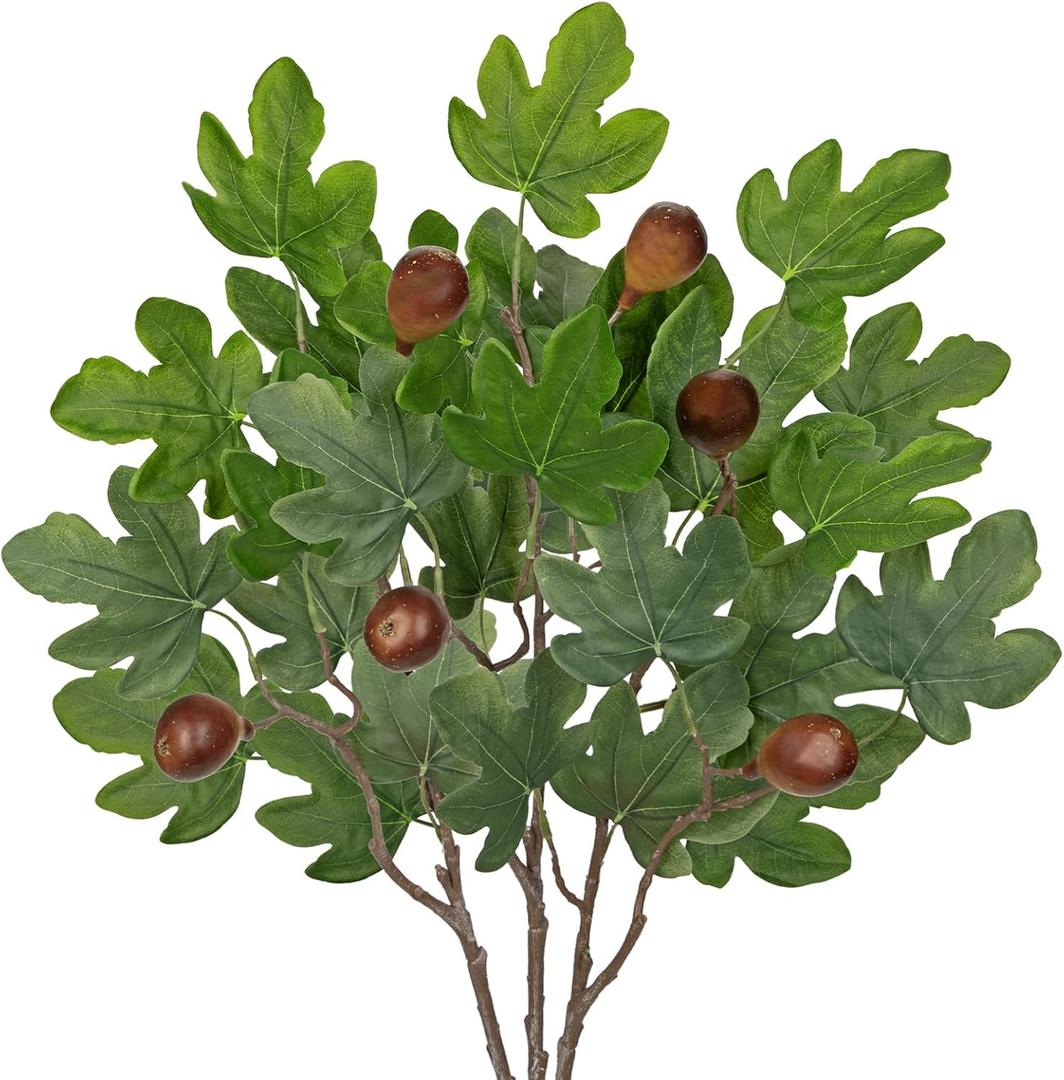 Fake Plants Branches Artificial Greenery Stems Set of 3, Faux Greenery Stems for Vase, 24.4" Artificial Fiddle Stems with Fig Fruits, Fake Greenery for Dining Room Bathroom Living Room Centerpieces
