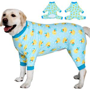 LovinPet Big Dog Wound Care/Surgery Recovery Shirt, Pet Anxiety Shirt, Lightweight Stretchy Knit Fabric, Rubber Ducks with Hats Blue Print Dog Pjs, Dog Pajamas, Pet PJ's/XXL (XX-Large)