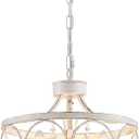 Small Crystal Chandelier, Modern Crystal Chandelier for Dining Room, Rustic Farmhouse White Round Ceiling Pendant Light Fixture for Living Room, Entryway, Hallway, Bedroom, Bathroom (16" High 12.8" Wide)