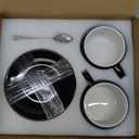 ionEgg Porcelain Coffee Cup with Saucers and Spoons 270ml/9oz for Latte, Cappuccino and Tea, Black, Set of 2