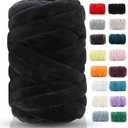 Chunky Yarn for Hand Knitting- Velvet Chenille Tube Yarns- Jumbo Yarns for Blankets, Pet Beds, Machine Washable (0.66 Lb/18.59 Yd), Easy No-Tool Arm Knitting & Crochet Project Yarn (Black)