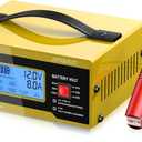 AUTOUTLET Upgraded 6/8/12/14/16/24V Battery Charger Automotive Smart Car Battery Charger and Trickle Maintainer 0-10A Fully Automatic with Cable Clamps (Yellow)