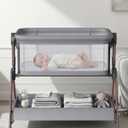 Bassinet - Baby Bassinet,3-in-1 Baby Bassinet Bedside Sleeper, Rocking Bassinet with Wheels,Breathable Sheet,Full-Mesh Sides,Storage,6 Height Adjustable Crib, for Day and Night(Mesh Grey)