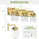 Bathroom Lighting Fixtures, 3-Light Bathroom Vanity Lights Over Mirror, Brass Vanity Light with Glass Shade, Modern Vanity Lighting Fixtures for Bedroom, Hallway