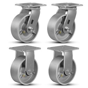 5"x2" Industrial Casters- Heavy Duty Casters, Cast Iron Wheel,Steel Casters Set of 4 Capacity up to 4000 Lb. Use for Platform Truck, U-Boat Cart,Workbenche(2 Swivel & 2 Rigid)