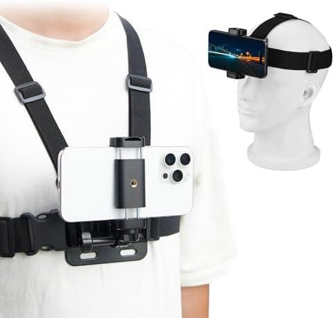 BRDRC POV Phone Chest Mount for iPhone, Head Mount Camera for Recording Vlog Body Harness Strap Holder Clip Kit for Gopro, for DJI Osmo Pocket 3, for Insta360 X3 X4, for Samsung Accessories