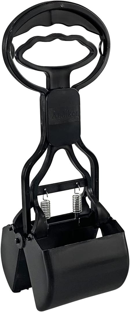 Andiker Portable Pet Pooper Scooper with Short Handle, Pet Clamp Scooper, High Elastic Spring Dog Poop Scoop Indoor and Outdoor Cleaning Tool (Black)