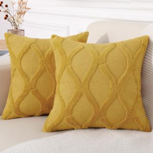 decorUhome Summer Euro Sham Throw Pillow Covers 22x22 Inch Set of 2, Soft Plush Faux Fur Wool Mustard Yellow Accent Couch Pillow Covers for Modern Farmhouse Bed Sofa Living Room