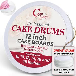 Cakebon Round Cake Boards  Sturdy 1/2 Thick Cake Drums  12 Inch Professional Base para Pastel Fully Wrapped Edges White 12Pack