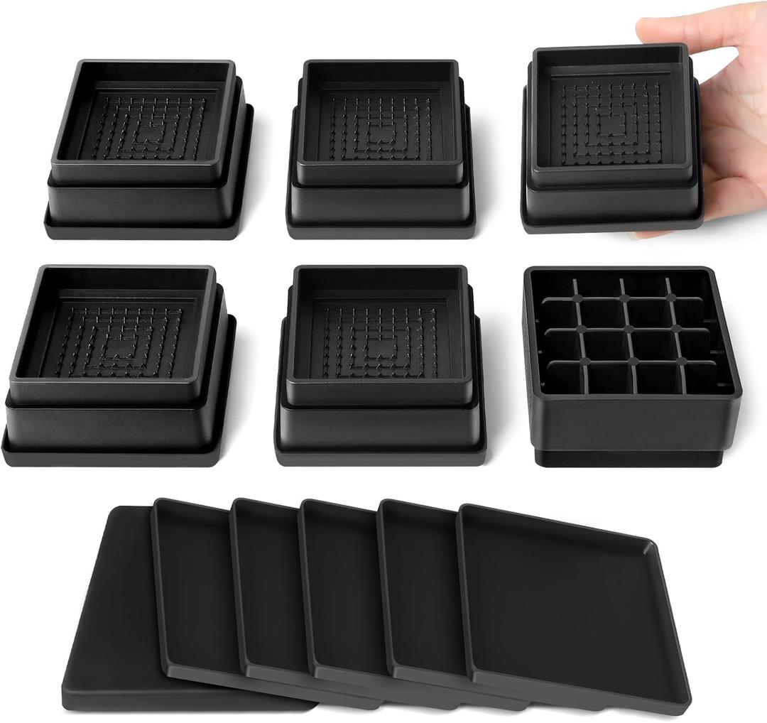 Bed Risers Adjustable Furniture Risers - Heavy Duty 4 or 8 inch or 12inch Non-Slip Lift Supports for Beds/Couches/Sofas, Durable Square Design with Creates Storage Space (Black 6 Pack, 1 Inch)