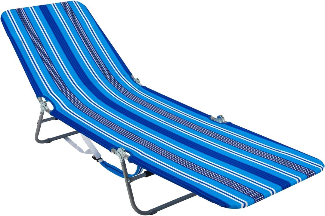 Rio Brands Portable Folding Backpack Beach Lounge Chair with Backpack Straps and Storage Pouch, Blue Multi Stripe