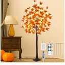 Remon 5FT 90LED Fall Maple Tree Light - Thanksgiving Decor Artificial Fall Tree with 9 Acorn, Remote 8 Flashing Modes, Timing, DC 5V Safe for Wedding Outdoor Decor (Upgraded Silk-Screened Leaves)