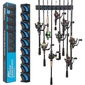 PLUSINNO Vertical Fishing Rod Holder, Wall Mounted Fishing Rod Rack, Fishing Pole Holder Holds Up to 9 Rods or Combos, Fishing Rod Holders for Garage, Fishing Gear and Gifts for Men