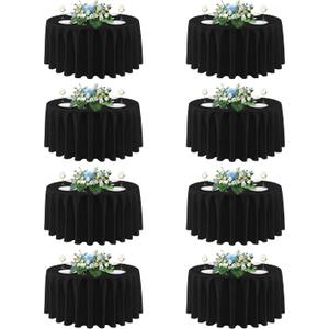 sancua 90 Inch Round Tablecloth Black, 8 Pack - Circle Polyester Fabric Table Cloth for Wedding Party Reception Banquet Birthday, Washable Formal Table Cover (Fit 30-72 Inch Tables)