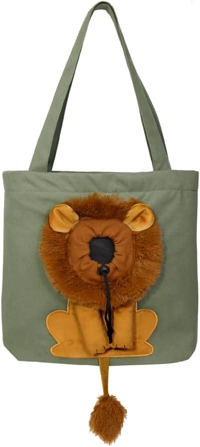 Lion-Shaped Pet Canvas Shoulder Bag Portable Cat Carrier Tote Bag Breathable Dog Carrying Case Outdoor Travel Handbag for Small Cat Dog Pet