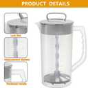 Frcctre 2 Pack Mixing Pitcher for Drinks 2 Quart/ 64oz Plastic Water Pitcher with Lid, Easy-Mix Angled Plastic Blades and Adjustable Mixer Plunger Container for Juice, Milk, Tea, Beverage Container