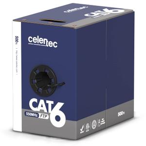 CAT6 Shielded Cable, 500ft, FTP (Overall Foil Shield), 23AWG Solid Bare Copper, 550MHz, ETL Listed &CMR Riser Rated, Indoor, Bulk Ethernet Cable, Black