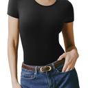 REORIA Women's Short Sleeve Round Neck Body Suits Fashion T-shirt Tops Bodysuits for women XS