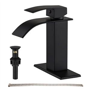 GENBONS Waterfall Single Handle Bathroom Vanity Sink Faucet with Metal Pop-up Drain, Brushed Nickel Finish