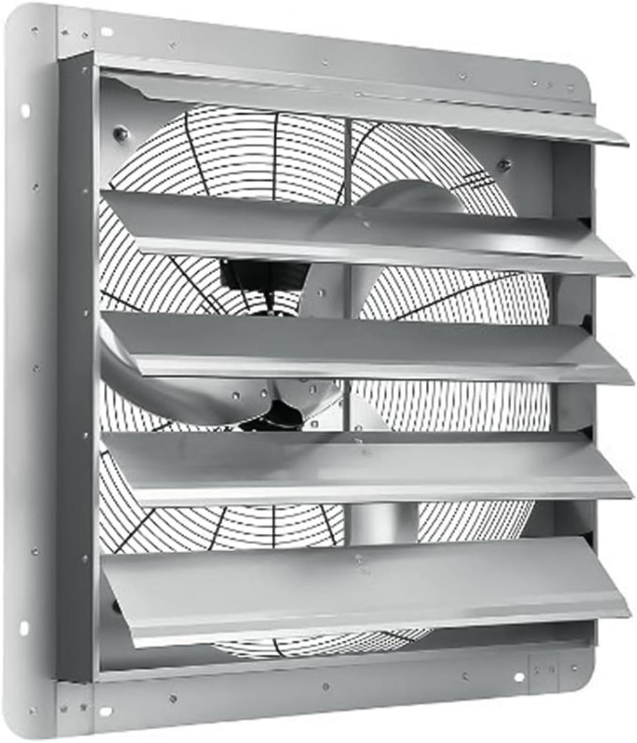 24'' Shutter Exhaust Fan, Aluminum Wall Mounted Shutter Exhaust Fan, 3500 CFM, 1500 RPM High Speed Low Noise Automatic Shutter Attic Fan, Ventilation and Cooling for Greenhouses, Garages, Sheds (24 Inch)