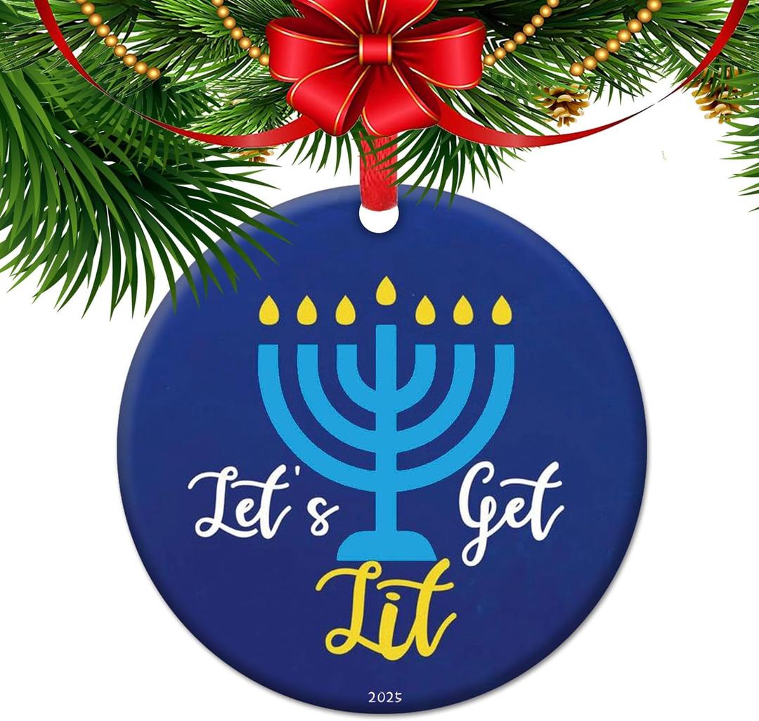 Happy Hanukkah Ornament 2025  Cute Hanukkah Gift & Holiday Decor, Festival of Lights Keepsake, Jewish for Menorah Celebrations (C25)