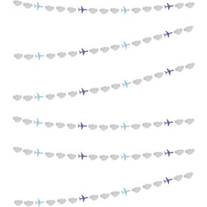 Lauthen.S Airplane Clouds Garland, 6pcs Glitter Plane Paper Garland Decorations for Birthday Backdrop Aviation Airplane Themed Baby Shower Party Supplies Classroom Home Decor