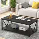 EXCEFUR Black Coffee Table, Modern Wood and Metal Living Room Table with Storage Shelf, 47 Inch