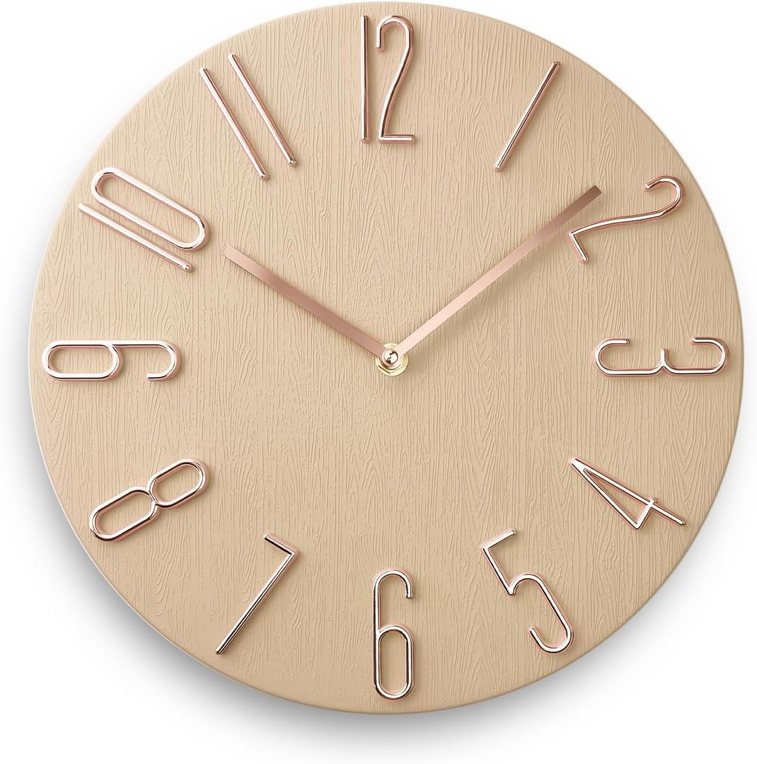 Wall Clock, Silent Clock, Wall Clocks Battery Operated 12 inch Modern Wall Clock, Suitable for Offices, Living Rooms, Kitchens, Homes, Schools (Beige Without Second Hand)