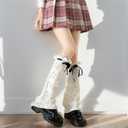 HeiBai Xiong Cute Y2k Harajuku Leg Warmers for Women Japanese Goth Knitted Flare (White)