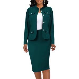 Women 2 Piece Business Suit Elegant Blazer Jacket and Skirt Sets Work Formal Office Clothes Suits (Large, Green)
