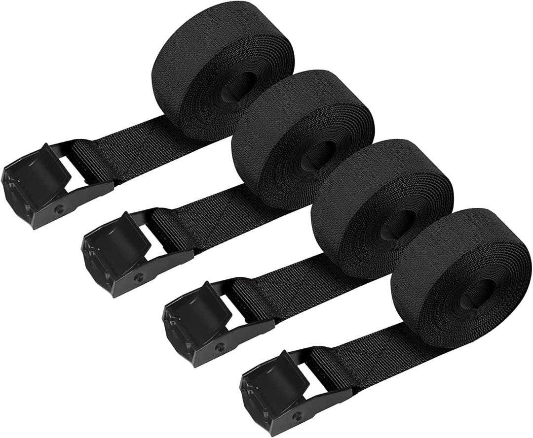 4 Pack Tie Down Strap,5ft x 1" Lashing Straps with Adjustable Buckle Heavy Duty Secure Straps up to 600 lbs for Cargo, Luggage, Bicycles, Motorcycles, Truck, SUV, Car Roof Rack, Canoe (Black)