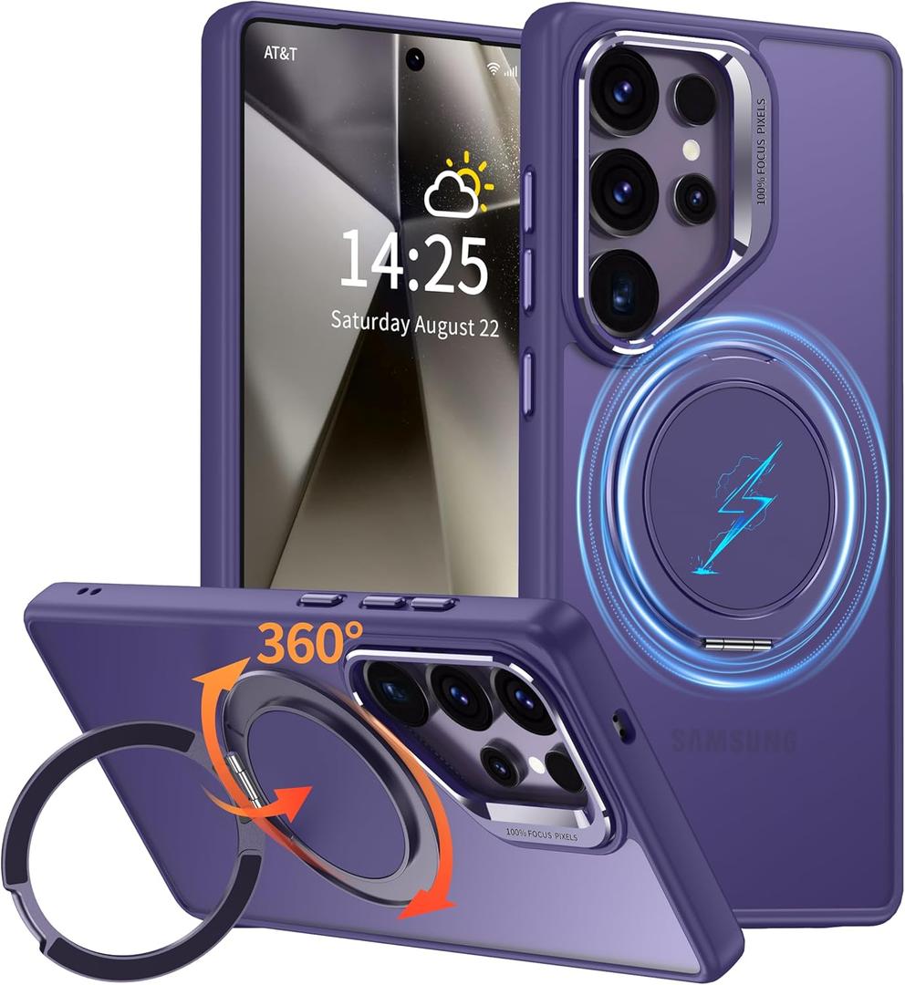GOLDJU for Samsung Galaxy S25 Ultra Case with 360Rotatable Magnetic Stand [Military Drop Protection] [Compatible with MagSafe] Matte Translucent Slim Galaxy S25 Ultra Case, Purple 2025
