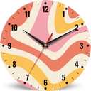 SPUNKER Clock for Bedroom, Colorful Waves Wall Clock Battery Operated 10 Inch, Retro 70s Round Clock Silent Non-Ticking Wall Decor for Farmhouse Office Home School Living Room Bedroom