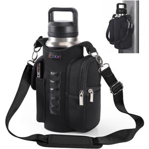 icolor Magnetic Gym Bag Water Bottle Carrier Holder with Phone Pockets & Shoulder Strap,Gym Magnetic Bag 5 Built-in Magnets Gym Accessories Organizer Sling Bottle Bag Pouch Sleeve (PureBlack)