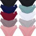 FINETOO Womens Underwear Cotton Bikini Rib Cheeky Panties Sexy V-shaped Waistband Hipster (Medium-Large, Color A(10 Pack))