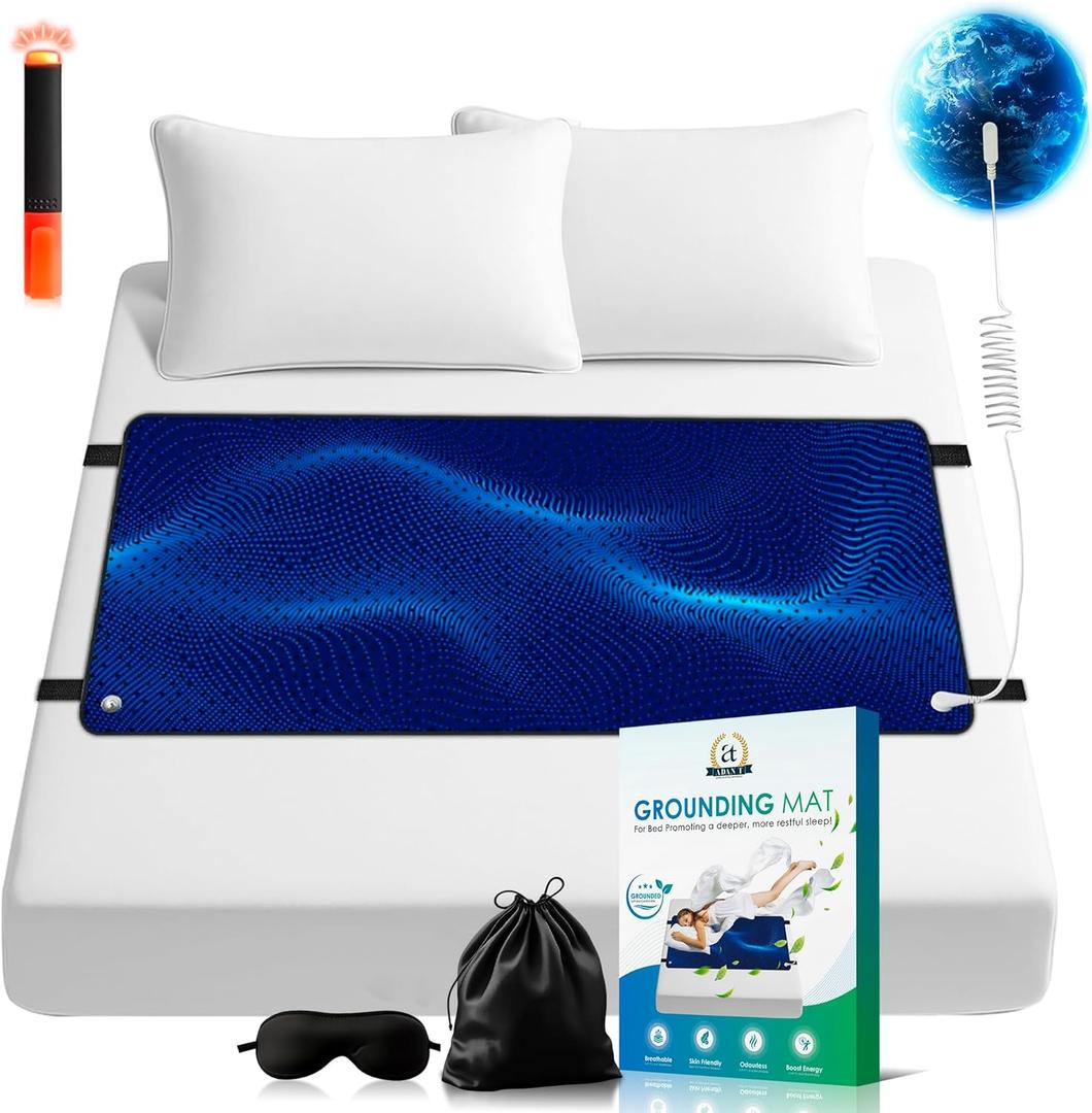 Grounding Mat for Bed Queen Size (27"x60") – Earthing Grounding Mat for Sleeping, Grounding Pad for Bed with Cord, Test Pen & Sleeping Mask – Tear-Resistant PU Leather Grounded Pad for Sleep