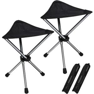 REDCAMP 2 Pack Ultralight Camping stools with Retractable Legs, Portable 3 Legged Tripod Camping Stools for Adults Fishing Backpacking Hunting, Black