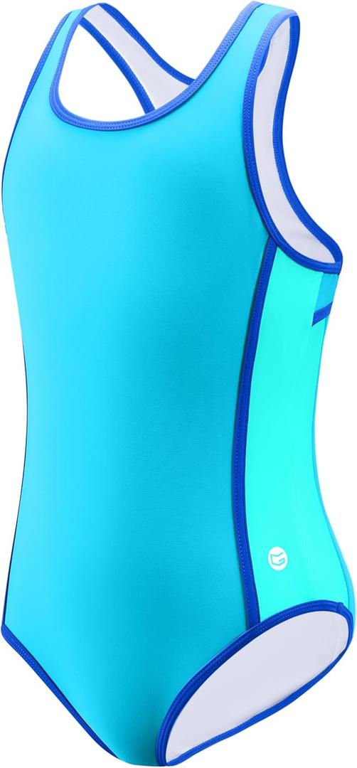 G Gradual Girl's One Piece Swimsuits Racerback Kids Bathing Suit Modest Swimwear for Girl Athletic Competition 7-16Y (Blue, S)