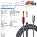 Lightning to Dual 6.35mm 1/4" TS Mono Stereo Y-Cable Splitter Lightning to Dual 1/4 inch Audio Cable Compatible for iPhone14/13/12/11/X/8/7/iPad,Amplifier, Speaker, Headphone, Mixing Console 20Feet (20FT)