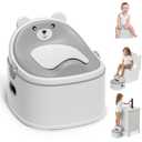 3-in-1 Potty Training Toilet, Portable Potty, Potty Training Seat and Toddler Step Stool, Easy Setup and Clean, Anti-Slip Toddler Potty Trainer for Boy Girl,Grey