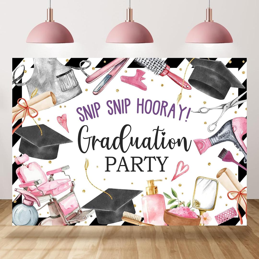 Cosmetology School Graduation Party Backdrop Congrats Grad Photography Background Cosmetologist Hairdresser Graduation Party Decoration Supplies Cake Table Banner Photo Booth Studio Prop 7x5ft